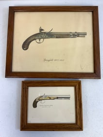 VINTAGE FRAMED ANTIQUE FIREARMS PRINTS