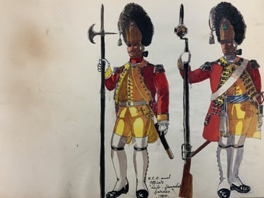 J.H.FERGUSSON ORIGINAL WATERCOLOR MILITARY UNIFORM DOUBLE SIDED