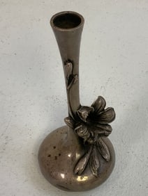 ANTIQUE RUSSIAN SILVER PLATED FLOWER DECORATED VASE