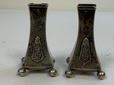 ANTIQUE 800 SILVER MONOGRAMMED INK PEN STANDS
