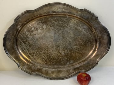 ANTIQUE SILVER LARGE SERVING TRAY WITH PERSONAL MONOGRAM HALLMARKED 2 KG WEIGHT