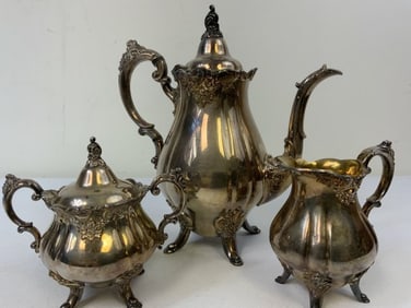 BAROQUE BY WALLACE VINTAGE SILVER 3 PIECE TEA SET - SILVERPLATE
