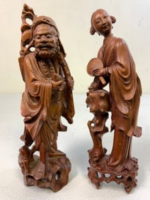 ANTIQUE ASIAN CARVED WOOD STATUES