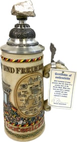 AUTHENTIC GERMAN BEER STEIN WITH ORIGINAL BERLIN WAL PIECE TO THE TOP