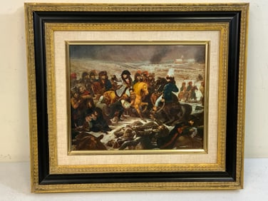 ANTIQUE NAPOLEON ON THE BATTLEFIELD PAINTING FRAMED ARTWORK