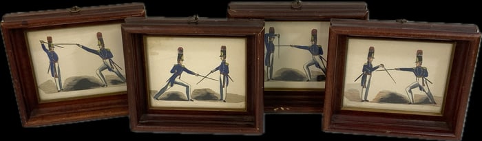 FRENCH MILITARY SWORD FIGHTING FENCING FRAMED ARTWORK