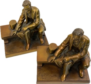 VINTAGE HAND CAST METALWARE ABRAHAM LINCOLN ON BENCH BOOKENDS