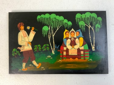 USSR BELARUS LAQUERED ON WOOD FOLK ART