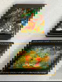 USSR RUSSIAN HAND PAINTED PALEKH WOODEN JEWELRY BOX AND NOTEBOOK