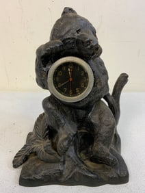 USSR LARGE CAST IRON BEAR SCULPTURE WITH MILITARY CLOCK