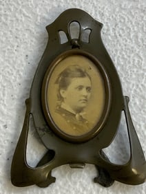 ANTIQUE GERMAN WOMAN PICTURE IN METAL FRAME