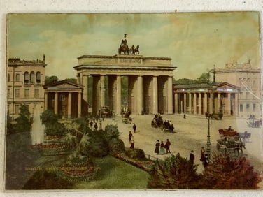 ANTIQUE GERMAN BERLIN BRANDERBURG GATE GLASS COLORED PHOTOGRAPH