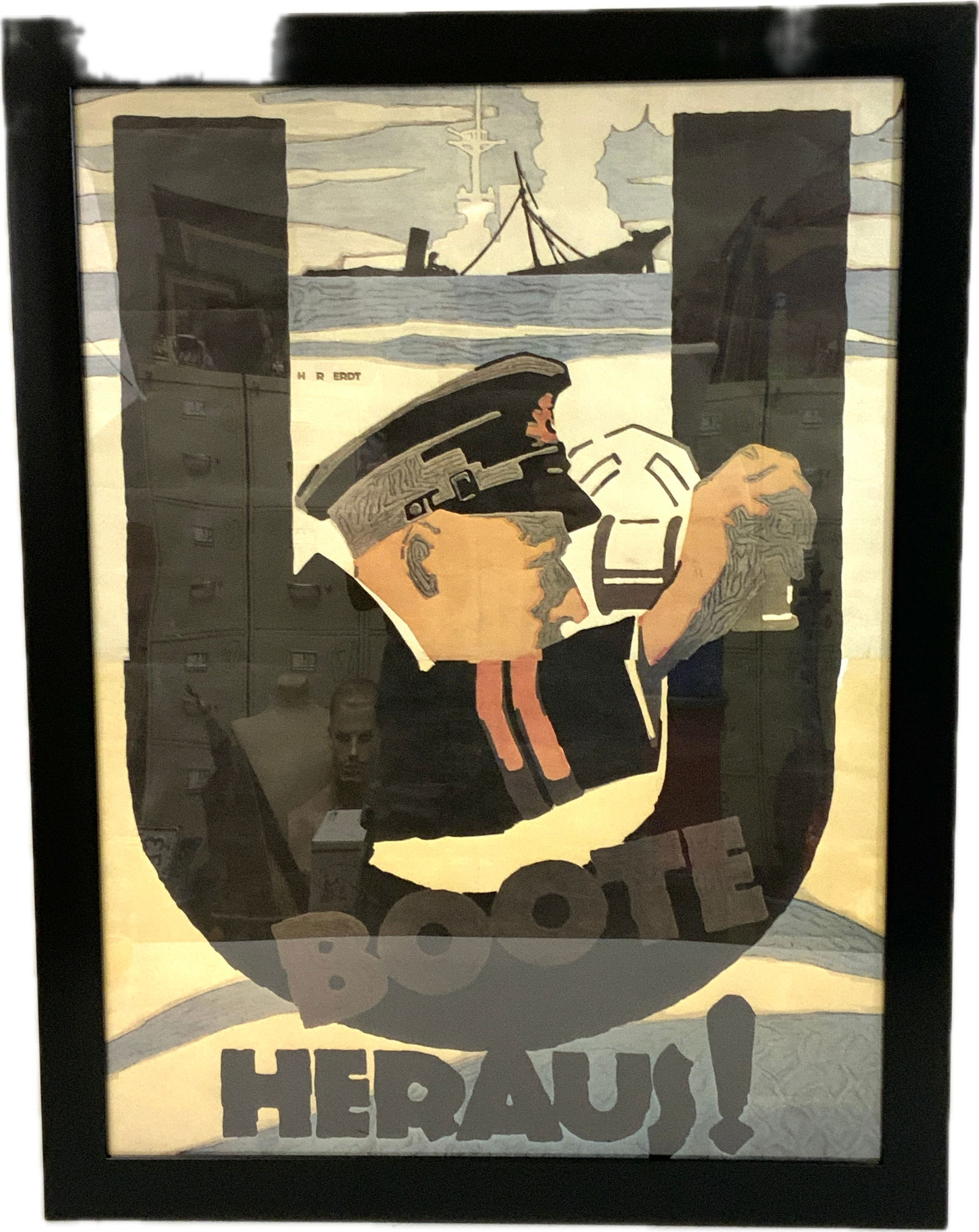 WWI GERMAN NAVY U -BOAT COLOR POSTER FRAMED: GERMAN WWI NAVY U-BOAT COLOR POSTER FRAMED. NICE ARTWORK. 20" X 27" SIZE.