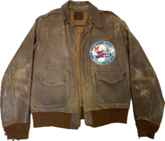 WWII A-2 LEATHER BOMBER JACKET WITH USMC SCOUT BOMBING SQUADRON 245 BREAST PATCH