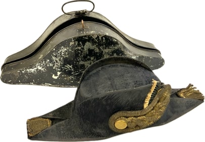 IMPERIAL GERMAN NAVY OFFICER FORE AND AFT DRESS HAT IN ORIGINAL STORAGE TIN CASE
