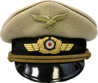 WWII GERMAN LUFTWAFFE GENERAL WHITE TOP VISOR CAP HAT