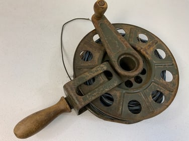 WWII GERMAN MILITARY 1936 DATED CABLE REEL PHONE WIRE HAND SPOOL WITH WIRE