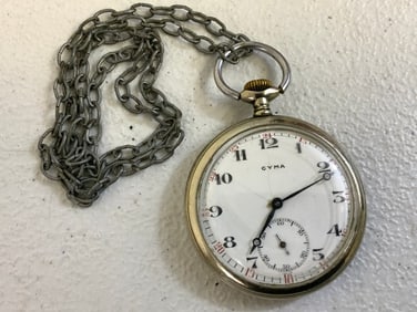 SWISS MADE CYMA POCKET WATCH SS SHOOTING IST PRIZE ENGRAVED