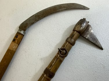 ANTIQUE JAPANESE EDO MEIJI TOBIGUCHI DESTRUCTION WEAPON AND SCYTHE AXE