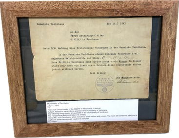 GERMANY THIRD REICH OCCUPIED CZECHOSLOVAKIA FRAMED DOCUMENT