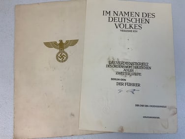 GERMANY THIRD REICH ORDER OF GERMAN EAGLE DOCUMENT WITH AWARD FOLDER
