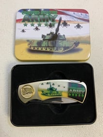 UNITED STATES ARMY FOLDING KNIFE WITH METAL CASE