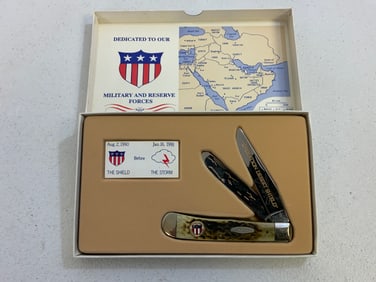 CASE UNITED STATES MILITARY OPERATION DESERT SHIELD FOLDING KNIFE WITH BOX