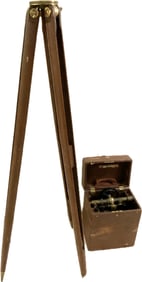 ANTIQUE BRASS GURLEY ENGINEERING AND SURVEYING TRANSIT WITH CASE AND TRIPOD