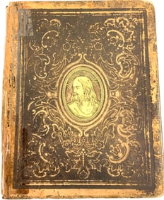 LARGE ANTIQUE 1851 HOLLY BIBLE BOOK