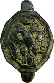 ANTIQUE RUSSIAN BRONZE PENDANT WITH DOUBLE HEADED EAGLE C. 1700S