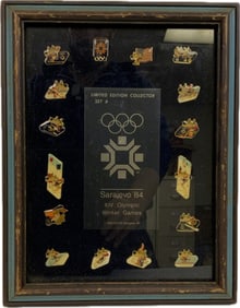 SARAJEVO '84 WINTER OLYMPIC GAMES PINS SET COLLECTION FRAMED