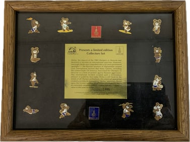 MOSCOW '80 OLYMPIC GAMES PINS SET COLLECTION FRAMED