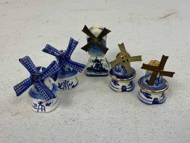 HOLLAND VINTAGE DUTCH HAND PAINTED DELFT BLUE PORCELAIN WINDMILLS