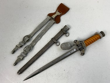 GERMANY THIRD REICH ARMY OFFICER DRESS DAGGER WITH ETCHED BLADE AND DELUXE HANGERS