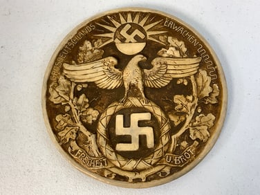 NAZI GERMANY GROSSDEUTSCHLANDS ERWACHEN LARGE CLAY WALL PLATE