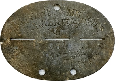 SS TOTENKOPF PANZER DIVISION ARTILLERY REGIMENT DOG TAG