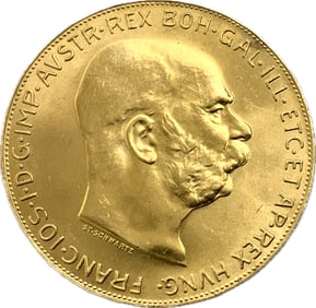 AUSTRIA 1915 FRANZ JOSEPH I 100 CORONA LARGE GOLD COIN