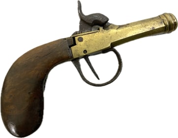 ANTIQUE CIVIL WAR PERIOD BELGIAN BRASS PERCUSSION BOOT PISTOL