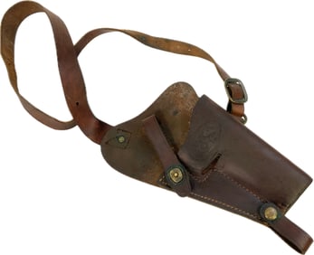 WWII US MILITARY COLT 1911 BROWN LEATHER SHOULDER HOLSTER NAMED AND UNIT MARKED
