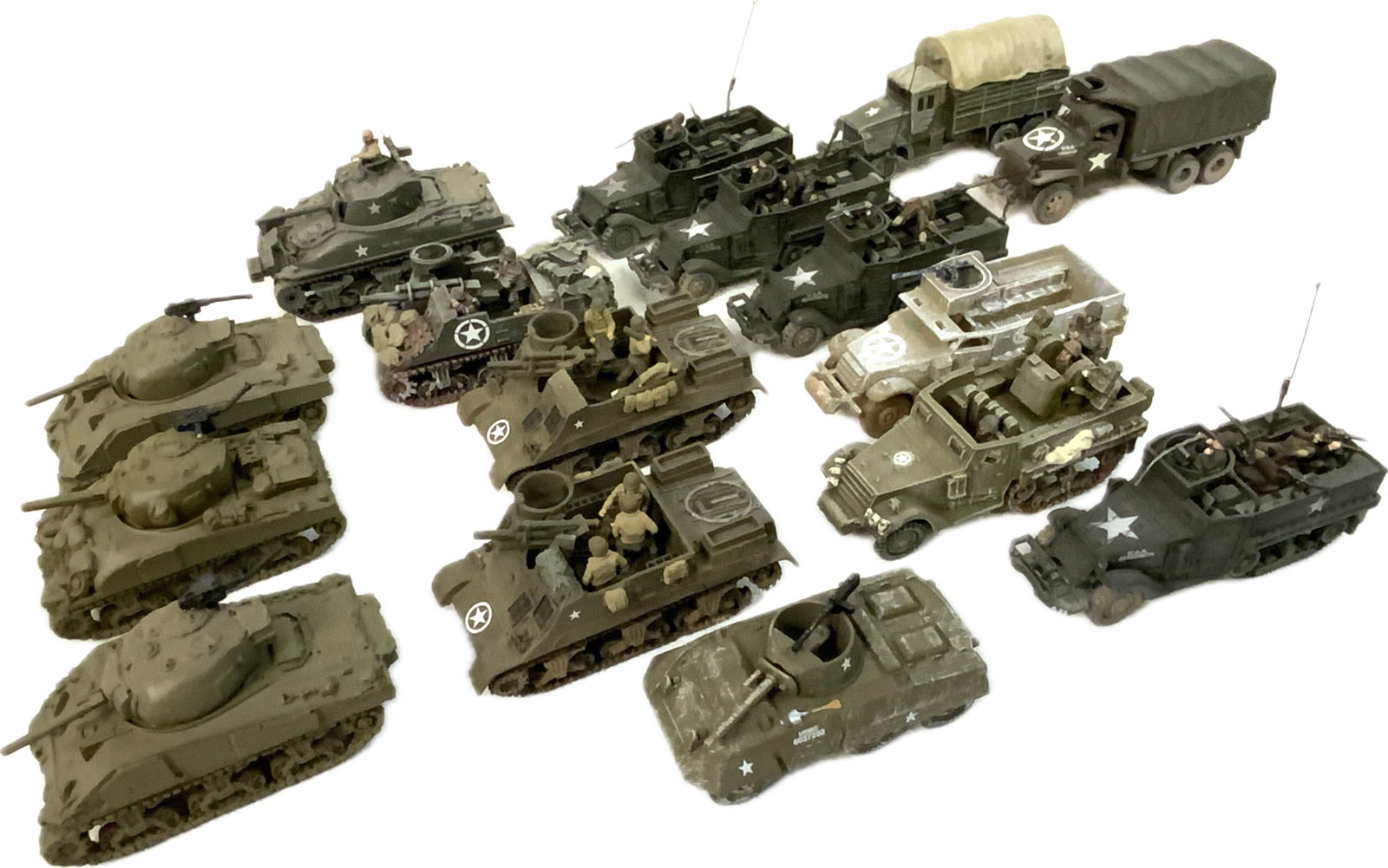 WWII USA MODELS TANKS AND MILITARY VEHICLES CUSTOM DETAILED: WWII USA MODELS TANKS AND MILITARY VEHICLES. CUSTOM DETAILED. DIE CAST AND PLASTIC. ABOUT 3" LONG.