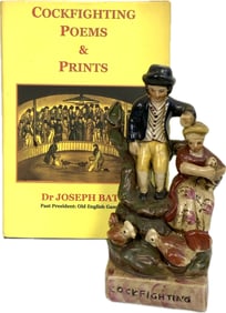 VINTAGE ENGLISH COCKFIGHTING PORCELAIN FIGURINA AND POEMS AND PRINTS BOOK