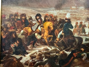 ANTIQUE NAPOLEON ON THE BATTLEFIELD PAINTING FRAMED ARTWORK