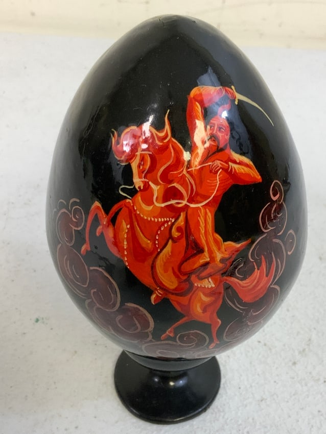 UKRAINE LARGE HAND PAINTED UKRAINIAN COSSACK WOODEN EGG WITH STAND (1 of 6)