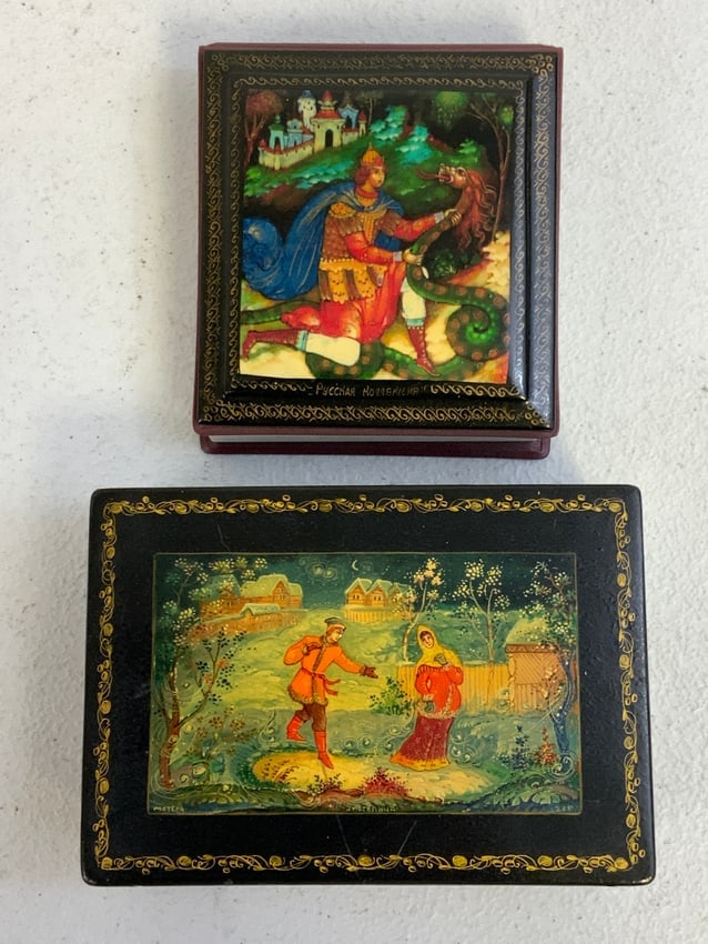 USSR RUSSIAN HAND PAINTED PALEKH WOODEN JEWELRY BOX AND NOTEBOOK (1 of 9)