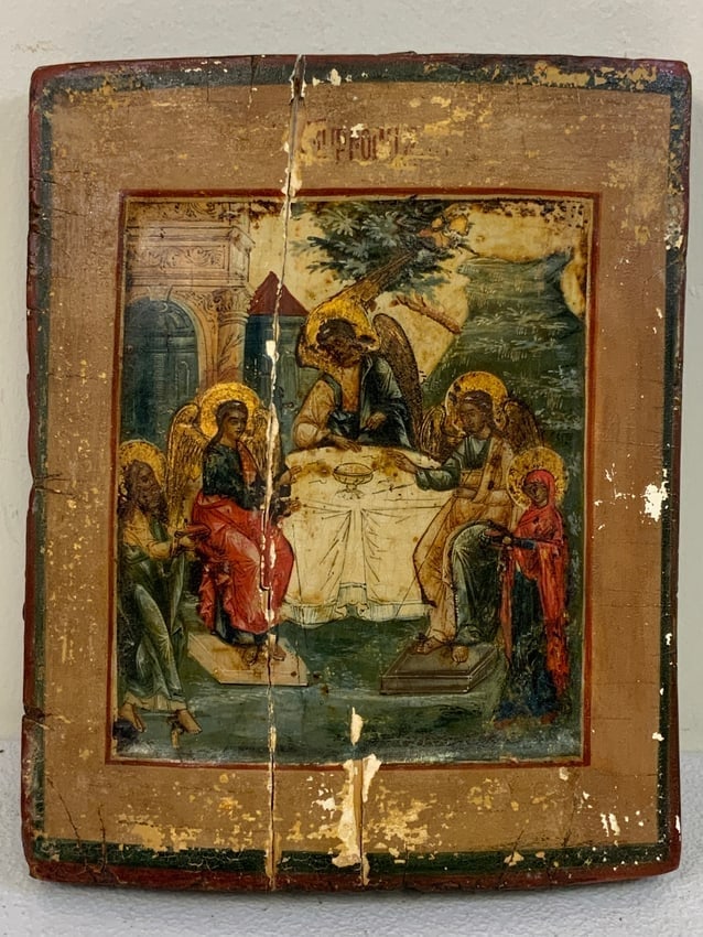 ANTIQUE 18TH CENTURY RUSSIAN ORTHODOX HOLY TRINITY ICON (1 of 6)