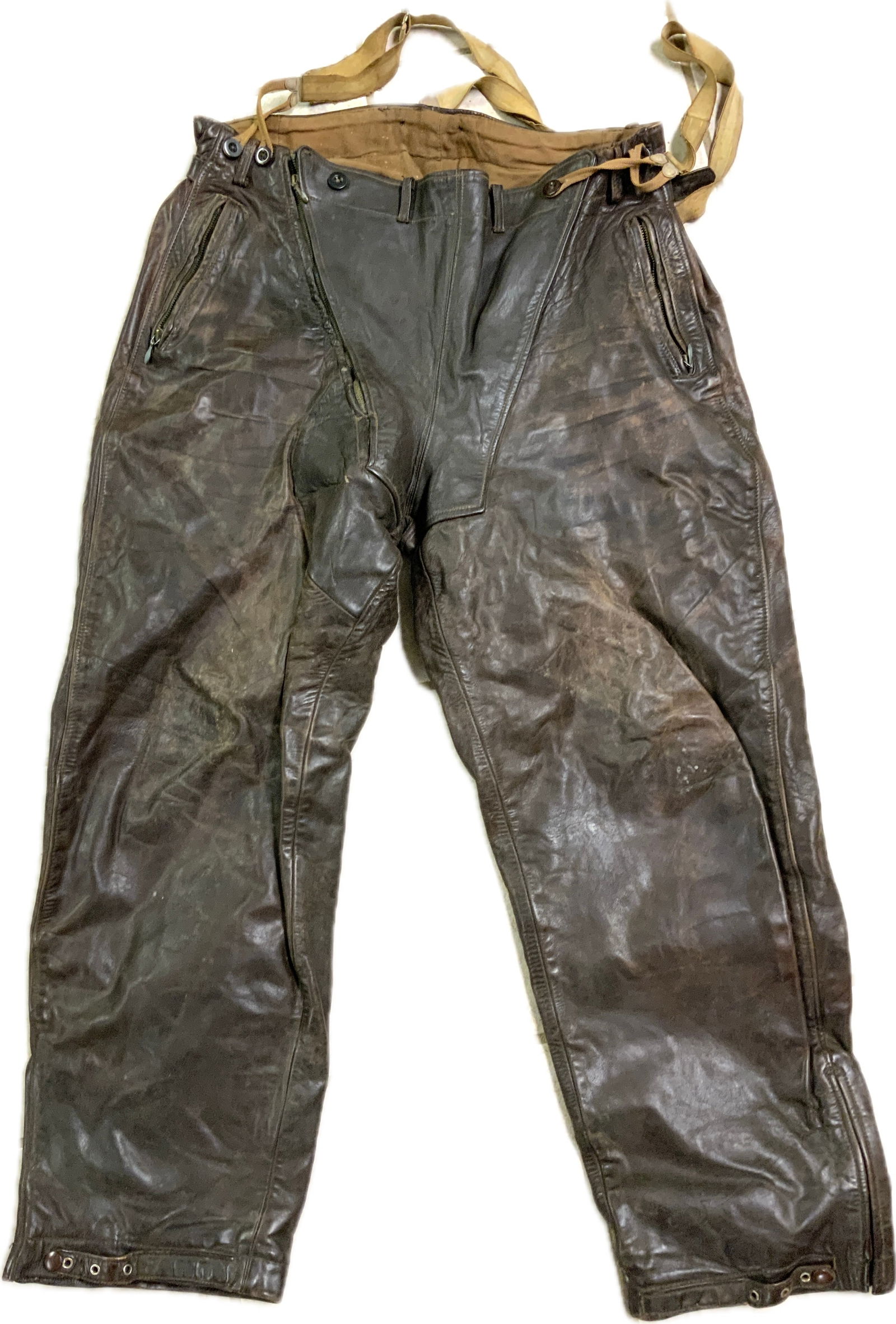 WWII GERMAN LUFTWAFFE PILOTS COLD WEATHER FLYING LEATHER PANTS (1 of 9)