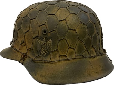 WWII GERMAN M42 COMBAT CHICKEN WIRE SUMMER CAMO PAINTED HELMET