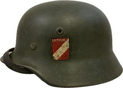 WWII GERMAN M40 COMBAT SS LATVIAN LEGION HELMET