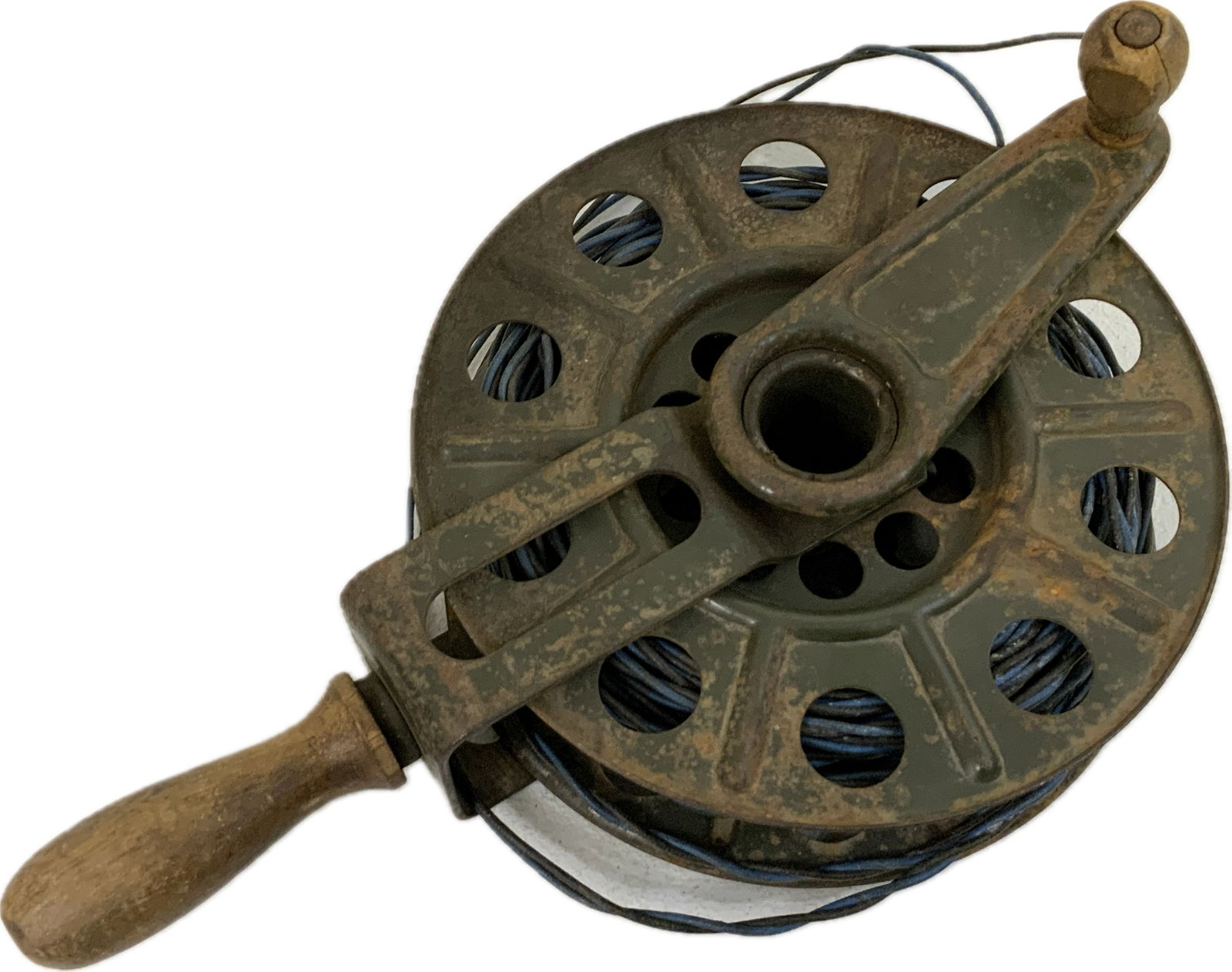 WWII GERMAN MILITARY 1936 DATED CABLE REEL PHONE WIRE HAND SPOOL WITH WIRE (1 of 4)