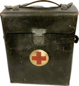 WWII GERMAN BLACK LEATHER MEDICAL SUPPLY BAG WITH SOME CONTENTS